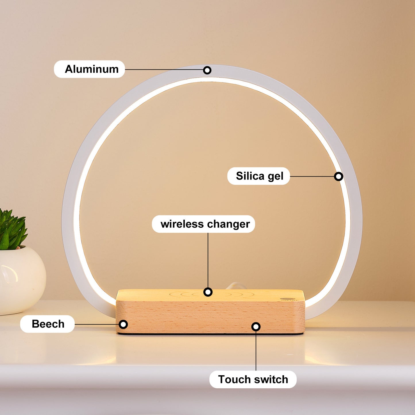 Wooden Table Lamp and Wireless Charger